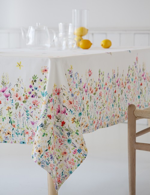 CASTILLA TEXTIL MANTEL FLORECITAS SARGA ANTIMANCHAS